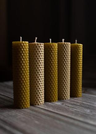 Набір свічок з натуральної вощини медового та молочного кольорів (5 шт.)1 фото