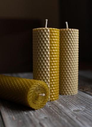 Набір свічок з натуральної вощини медового та молочного кольорів (3 шт.)3 фото