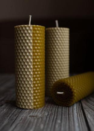 Набір свічок з натуральної вощини медового та молочного кольорів (3 шт.)6 фото