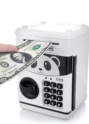 Копилка сейф електронна з кодовим замком для паперових грошей і монет електронний сейф скарбничка панда