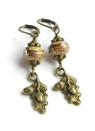 Серьги ′дубовые листья′ серые