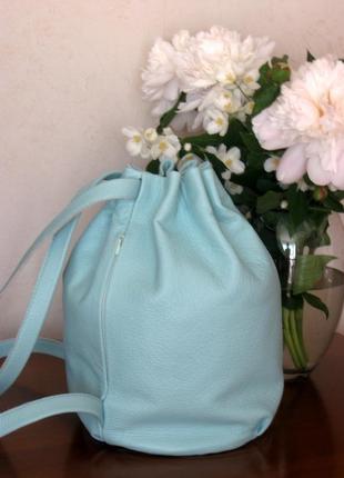 Рюкзак кожаный светло-голубой7 фото