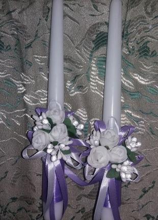 Сиреневые свадебные родительские свечи "букет"2 фото