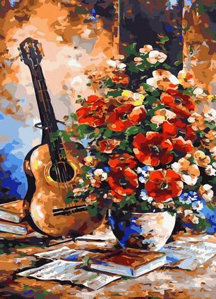 Картина по номерам gx45751 цветы и гитара 40x50см. rainbow