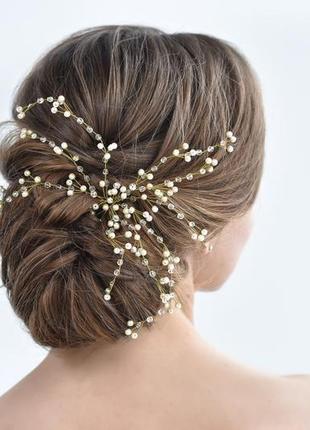 Свадебное украшение для волос жемчуг веточка в прическу аксессуар в прическу украшения для причесок3 фото