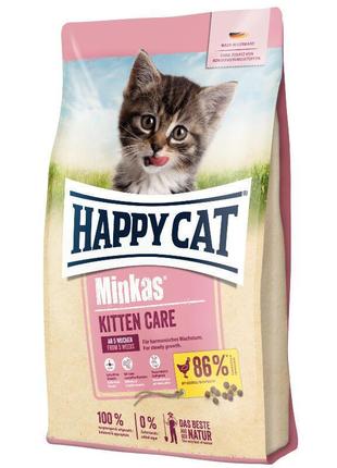 Happy cat (хэппи кэт) minkas kitten care - полнорационный сухой корм с птицей для котят, 10 кг
