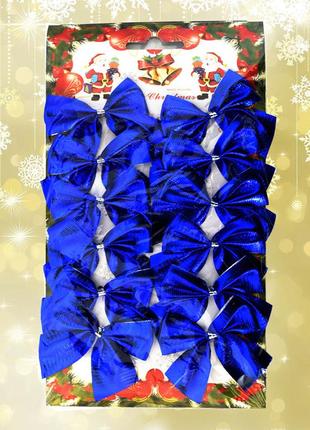 Новорічний декор бантики (уп 12шт) синій1 фото