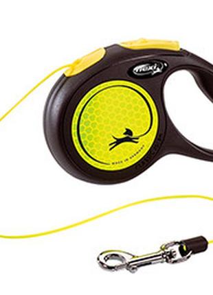 Flexi (флексі) new neon xs - повідець-рулетка світловідбивна для собак, трос (3 м, 8 кг) жовтий1 фото