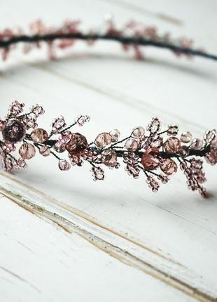 Ніжно рожевий ободок (обруч) ручної роботи, рожева прикраса в волосся
