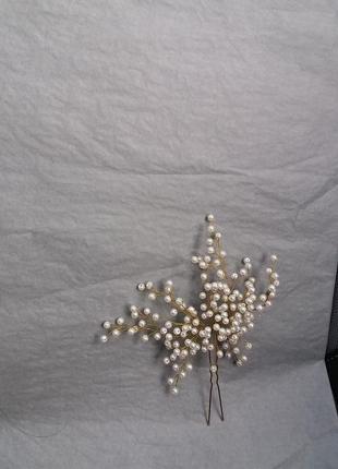 Свадебное украшение для волос из жемчуга аксессуар для невесты в прическу шпилька5 фото