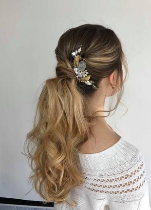 Прикраса для волосся вінтаж весільний аксесуар для нареченої гребінь з квітами і листям1 фото