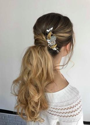 Прикраса для волосся вінтаж весільний аксесуар для нареченої гребінь з квітами і листям2 фото