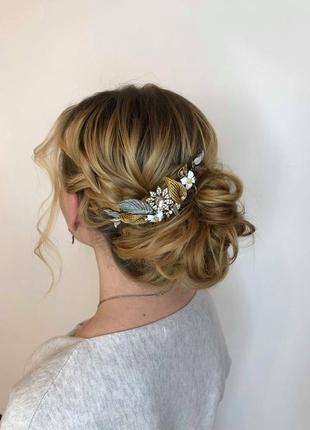 Прикраса для волосся вінтаж весільний аксесуар для нареченої гребінь з квітами і листям3 фото