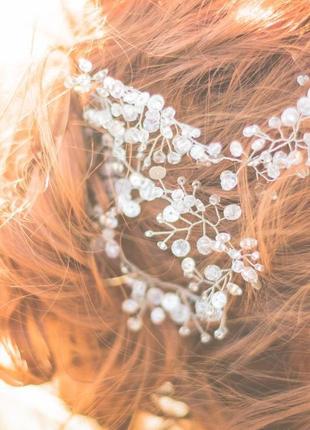 Веточка для волос из бусин и страз украшение для невесты аксессуар для прически2 фото