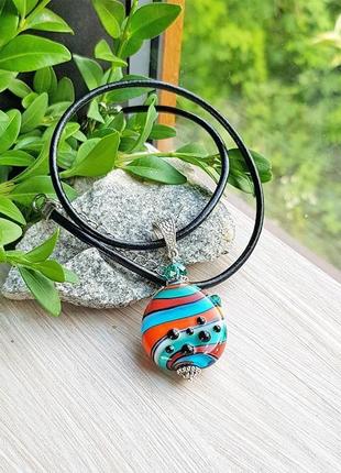 Кулон полосатый коралл морская волна