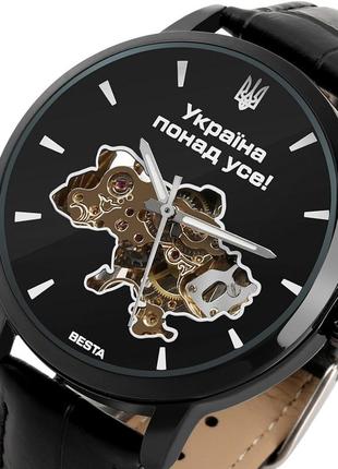 Часы механические  besta skeleton ua black, мужские, патриотические часы, ручная работа d c3 фото
