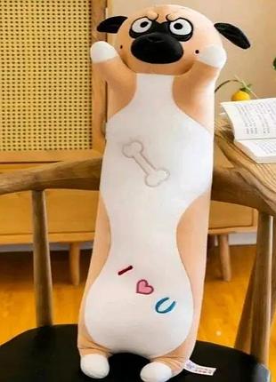 Велика м'яка плюшева іграшка мопс батон антистрес іграшка подушка 110см