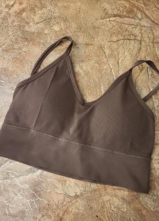 Топ рубчик спорт бюст лифчик топик бюстгальтер бесшовный шоколад коричневый 32 34 70 65 60 a b 55 50 xs xxs бра браллет s 75 b