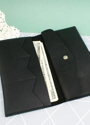 Кожаный кошелек черного цвета "мальва". женский классический кошелек .