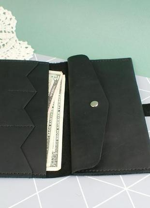 Шкіряний гаманець чорного кольору "мальва". жіночий класичний гаманець .2 фото
