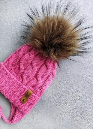 Зимовий комплект шапка - снуд для дівчинки, шапка з помпоном2 фото