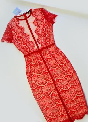 Червоне мереживне плаття по фігурі