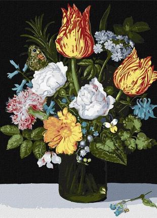 Картина по номерам ideyka kho3223 натюрморт с цветами в стакане ©ambrosius bosschaert de oude, 40х50см.