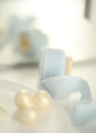 Бавовняна стрічка ручного фарбування для букета, декора, весілля колір небесно-блакитний (sky blue)8 фото