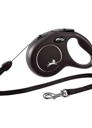 Flexi (флекси) new classic s long cord - поводок-рулетка для собак мелких пород, трос (8 м, до 12 кг) черный