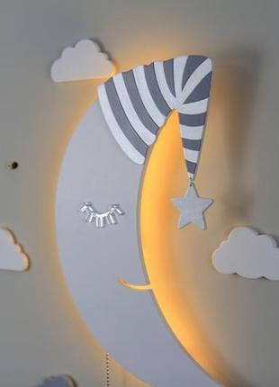 Светильник для детской месяц. беспроводной ночник на 220. декор в детскую3 фото