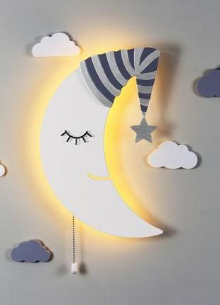 Бездротовий нічник місяць для дитячої. світильник-бра на акумуляторі 18650. дитячий нічник3 фото