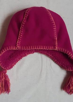 Розовая флисовая шапка с ушками на меху с кисточками topolino германия размер 50-523 фото