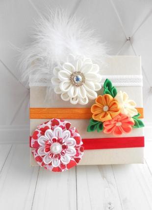 Набор цветочных повязок на голову для малышки подарок на годик красивое украшение для волос девочке1 фото