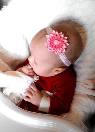 Набор розовых повязок для девочки подарок на годик для малышки красивые цветочные повязки на голову8 фото