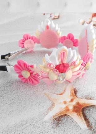 Розовая корона русалки для фотосессии ободок тиара на голову обруч для волос подарок девочке3 фото