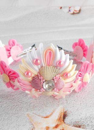 Розовая корона русалки для фотосессии ободок тиара на голову обруч для волос подарок девочке