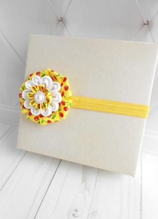 Повязка с цветком для малышки на годик желтое украшение для волос девочке подарок на день рождение6 фото
