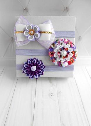 Набор фиолетовых повязок для фотосессии малышке на годик украшения на голову девочке в подарок2 фото