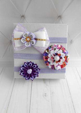 Набор фиолетовых повязок для фотосессии малышке на годик украшения на голову девочке в подарок1 фото