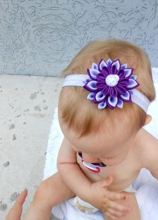 Фиолетовое украшение на голову для фотосессии малышке повязка с цветком для девочки в подарок на год2 фото