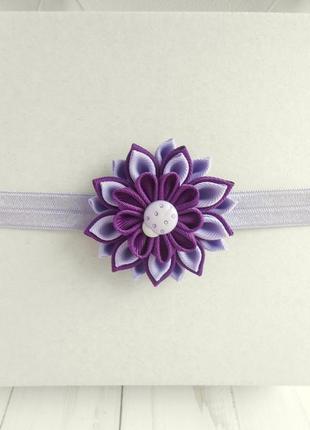 Фиолетовое украшение на голову для фотосессии малышке повязка с цветком для девочки в подарок на год6 фото