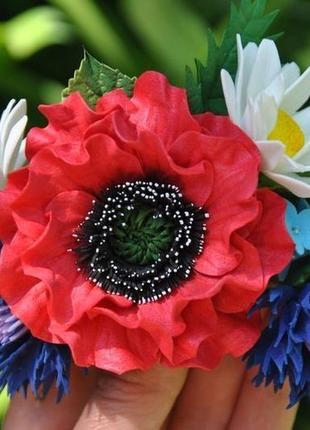 Комплект шпилек с полевыми цветами под вышиванку шпильки для волос в украинском стиле7 фото