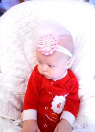 Нежная розовая повязка для малышки на годик украшение на голову для девочки на фотосессию9 фото