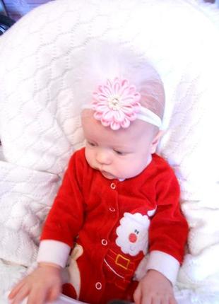 Нежная розовая повязка для малышки на годик украшение на голову для девочки на фотосессию10 фото