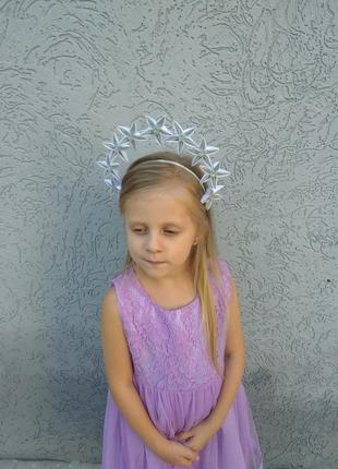 Ободок корона к костюму звёздочки на утренник серебряный обруч на голову для девочки на фотосессию7 фото