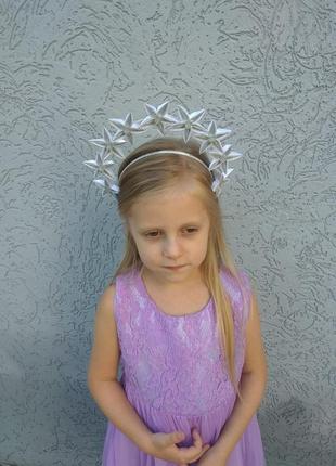 Ободок корона к костюму звёздочки на утренник серебряный обруч на голову для девочки на фотосессию6 фото