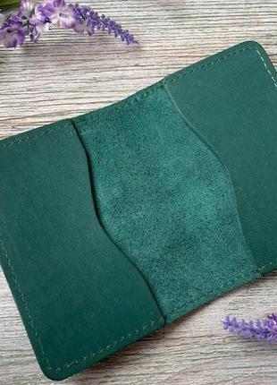 Кожаная обложка зеленая на id паспорт чехол для автодокументов прав с тиснением вышиванка украина4 фото