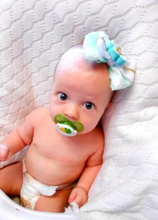 Мятная повязка с бантиком для новорождённой украшение для малышки на фотосессию подарок девочке2 фото