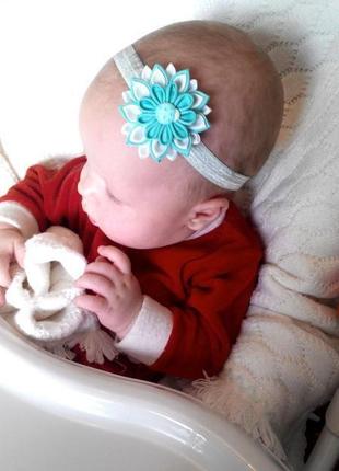 М'ятна пов'язка малятку з квіткою прикраса на голову для фотосесії новонародженої подарунок дівчинці6 фото