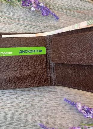 Портмоне кошелек темно- коричневый на 8 отделов мужской маленький бумажник  "лев" ручная работа нату5 фото